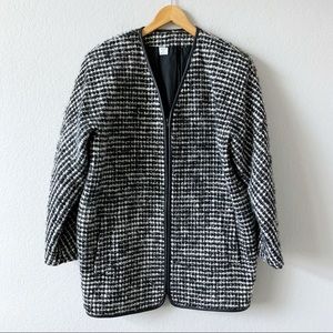 ILGWU Vintage 60s Wool Mohair Black White Zip Oversized Collarless Coat …